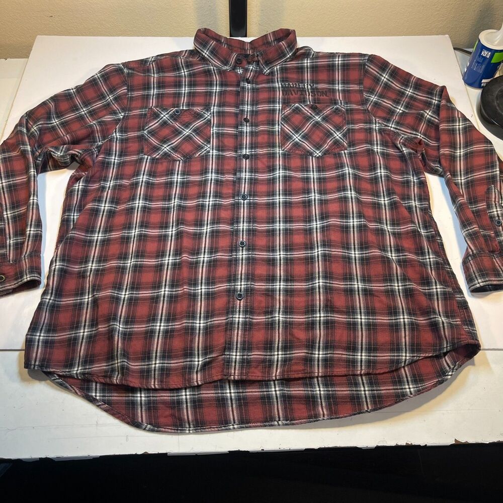 Harley Davidson Motorcycles Flannel Plaid Button Up Embroidered Shirt Mens 4XL
